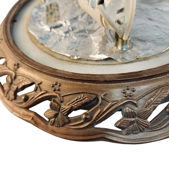 Vintage Ceiling Light Fixture Frosted Glass & Brass Dome With Floral Design 13 i - Picture 11 of 14